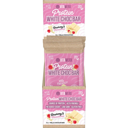 Vitawerx Protein White Chocolate Bar Raspberry Macadamia 12x100g