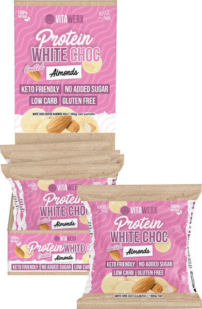 Vitawerx Protein White Chocolate Coated Almonds 10x60g