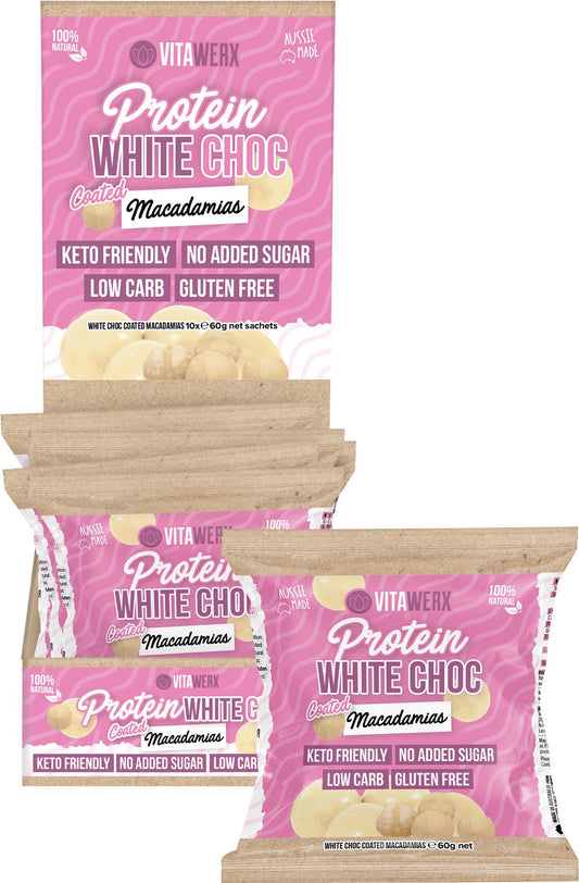 Vitawerx Protein White Chocolate Coated Macadamias 10x60g