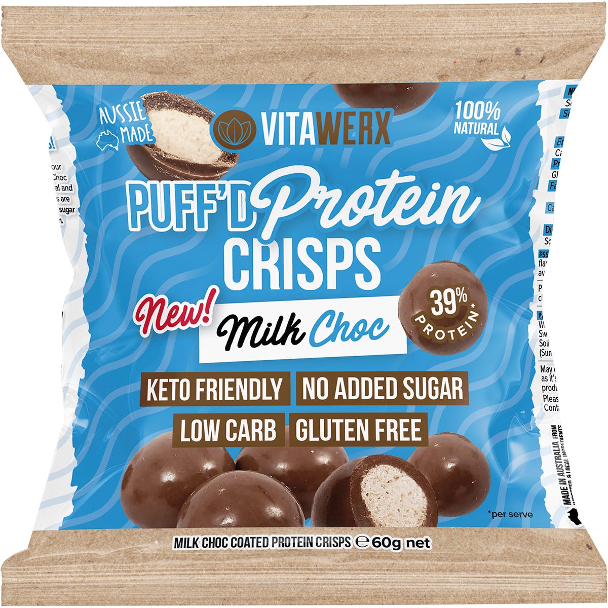 Vitawerx Puff'd Protein Crisps Milk Choc 10x60g