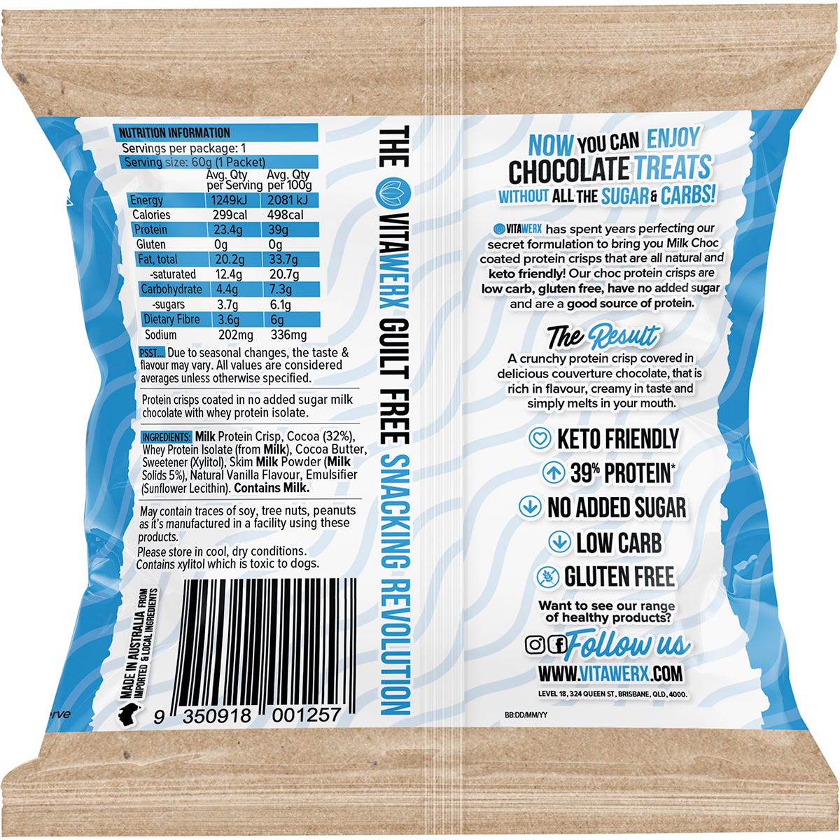 Vitawerx Puff'd Protein Crisps Milk Choc 10x60g