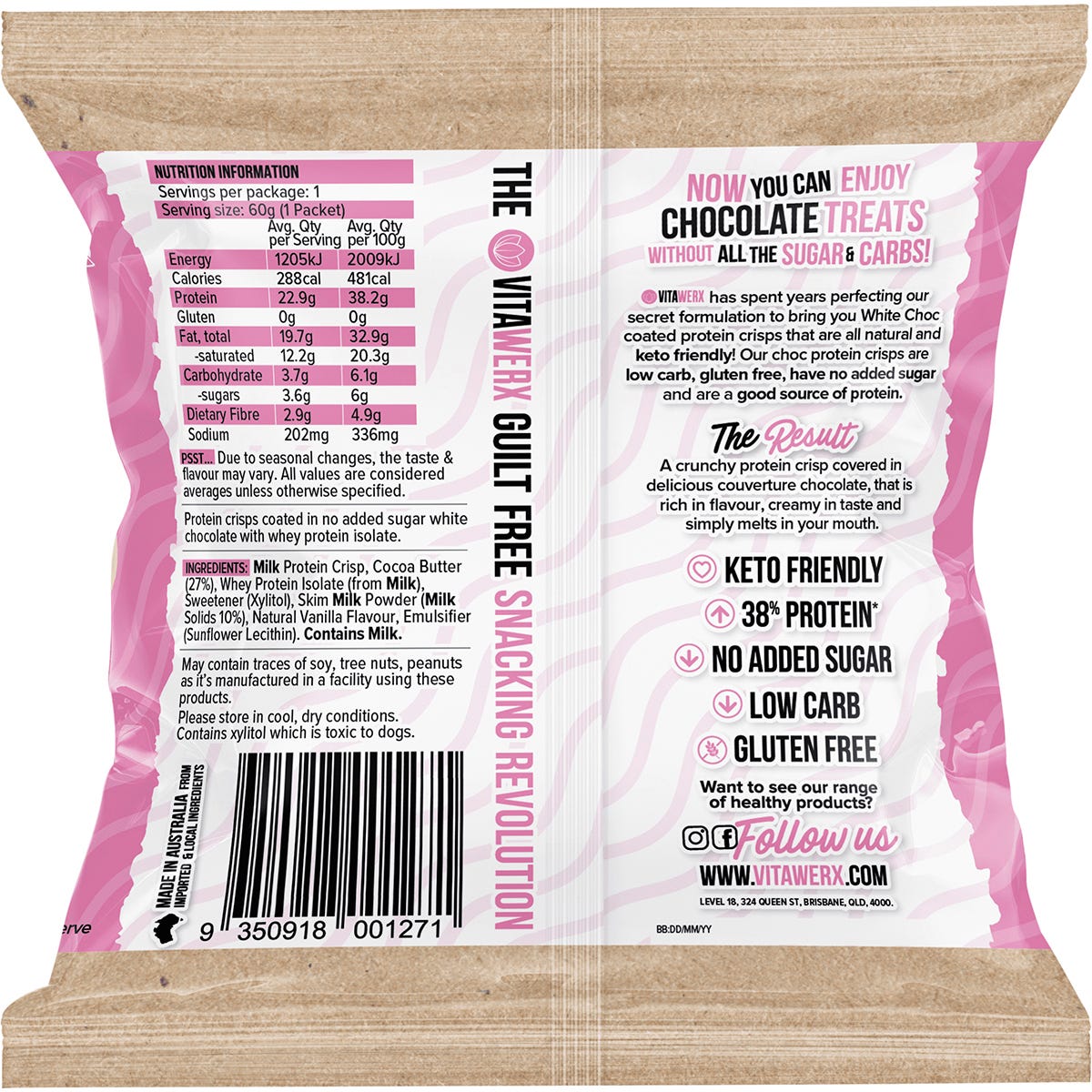 Vitawerx Puff'd Protein Crisps White Choc 10x60g