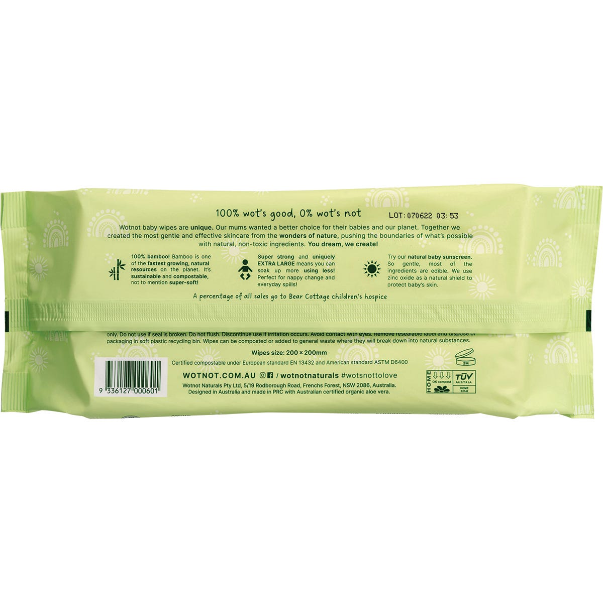 Wotnot Baby Wipes Alcohol Free 100% Biodegradable 70pk