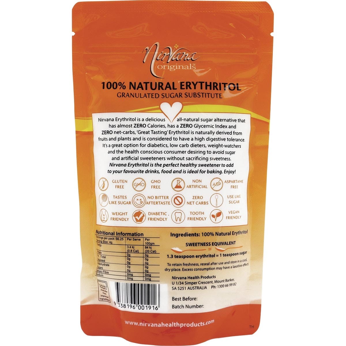 Nirvana Originals Erythritol 100% Natural 225g