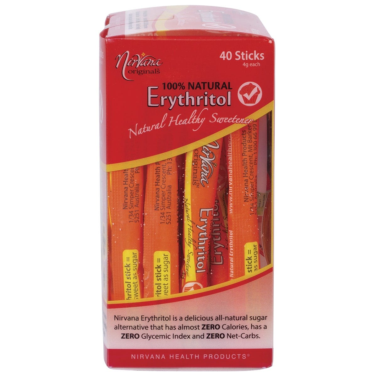 Nirvana Originals Erythritol 100% Natural Sticks 40x4g