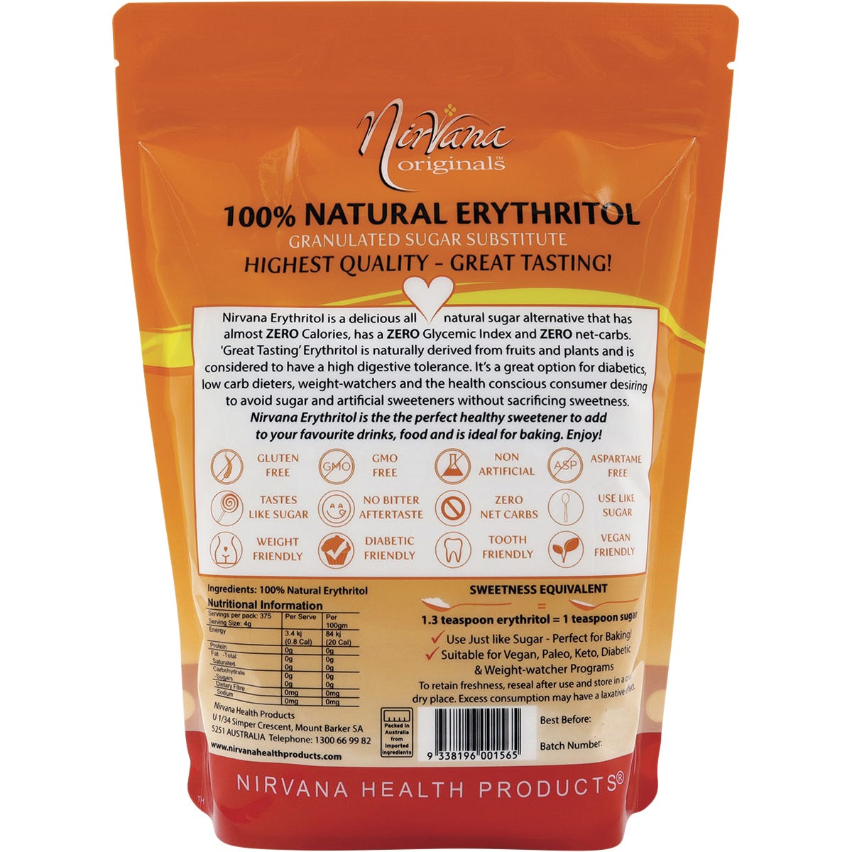 Nirvana Originals Erythritol 100% Natural 1.5kg