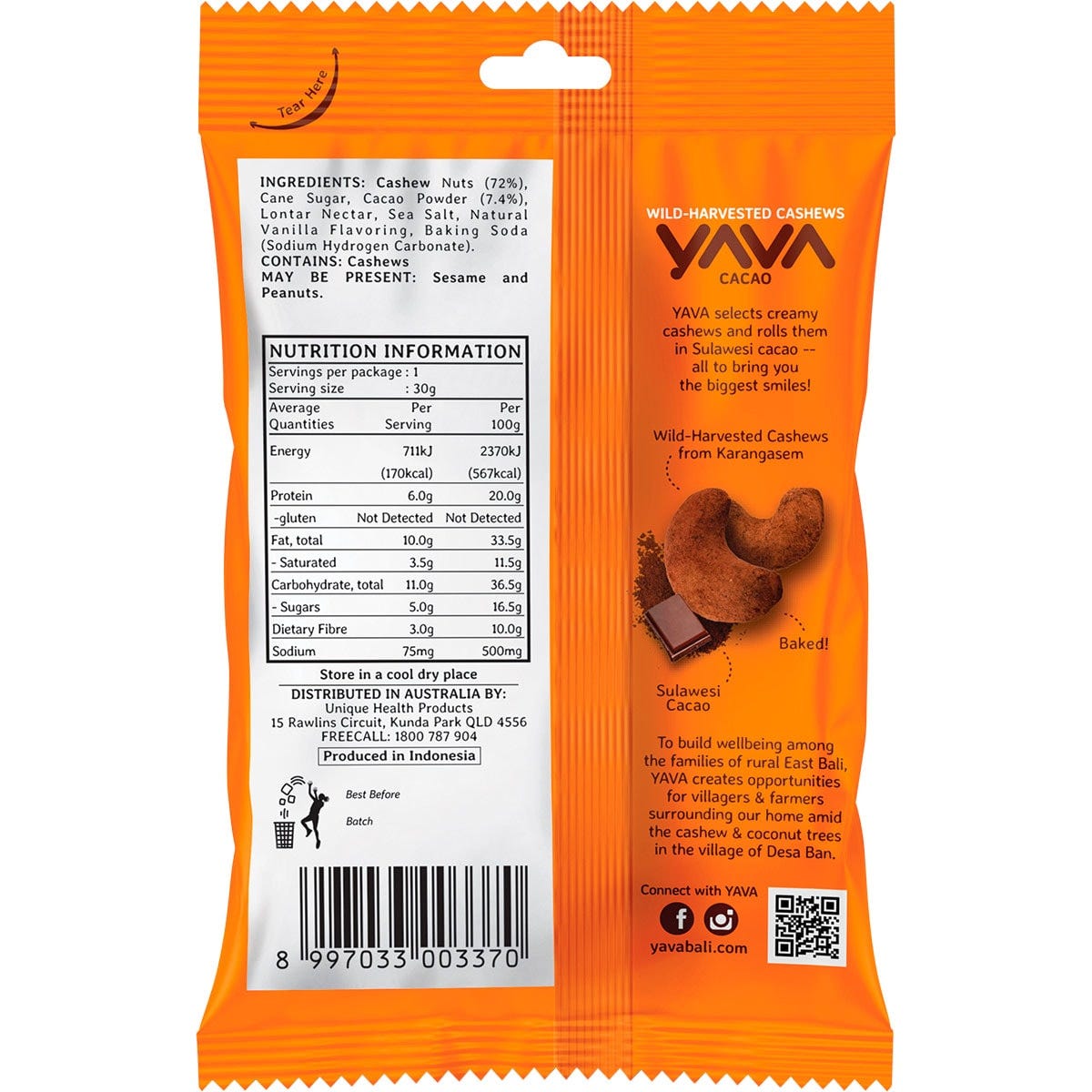 YAVA Wild-Harvested Cashews Cacao 10x35g