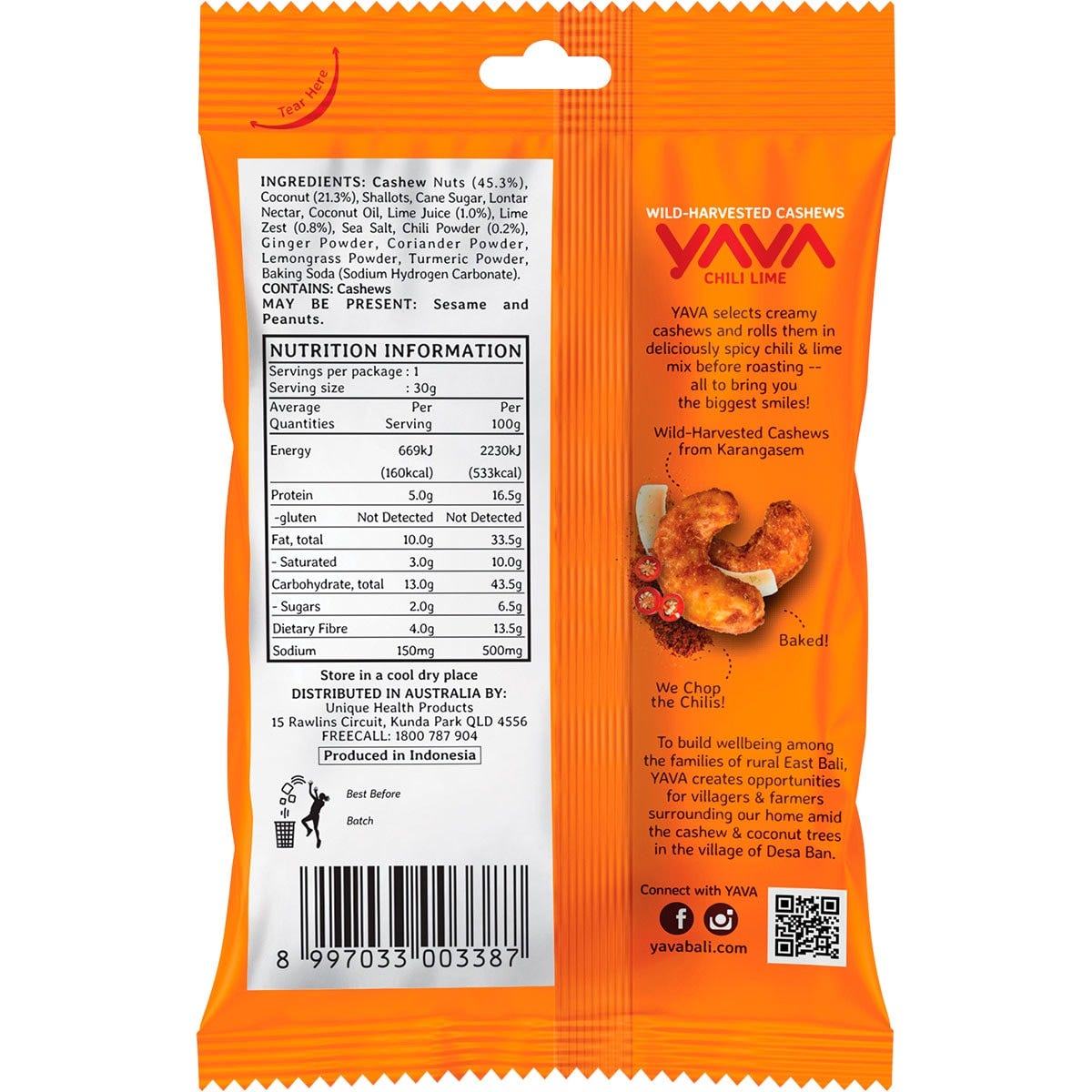 YAVA Wild-Harvested Cashews Chili Lime 10x35g