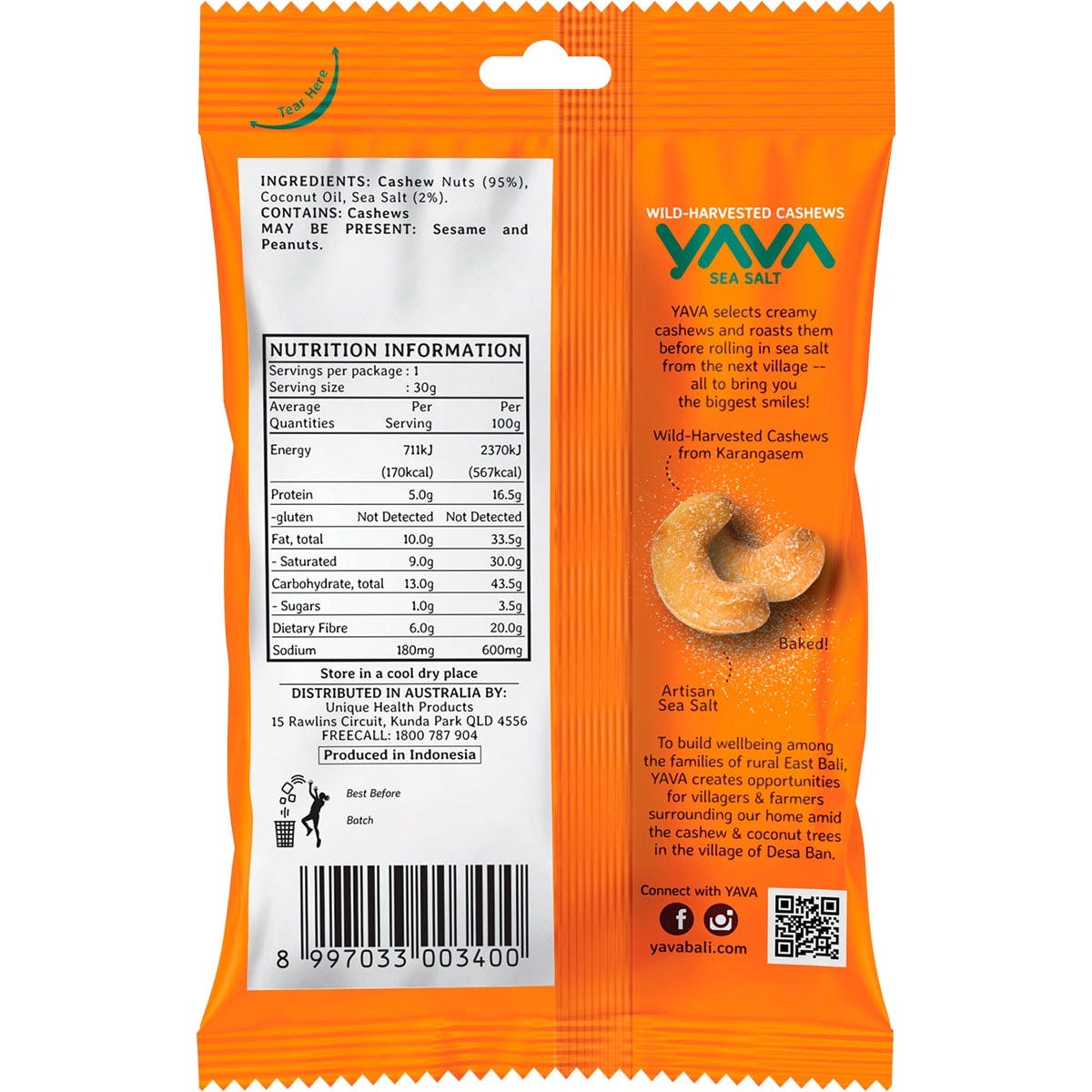 YAVA Wild-Harvested Cashews Sea Salt 10x35g