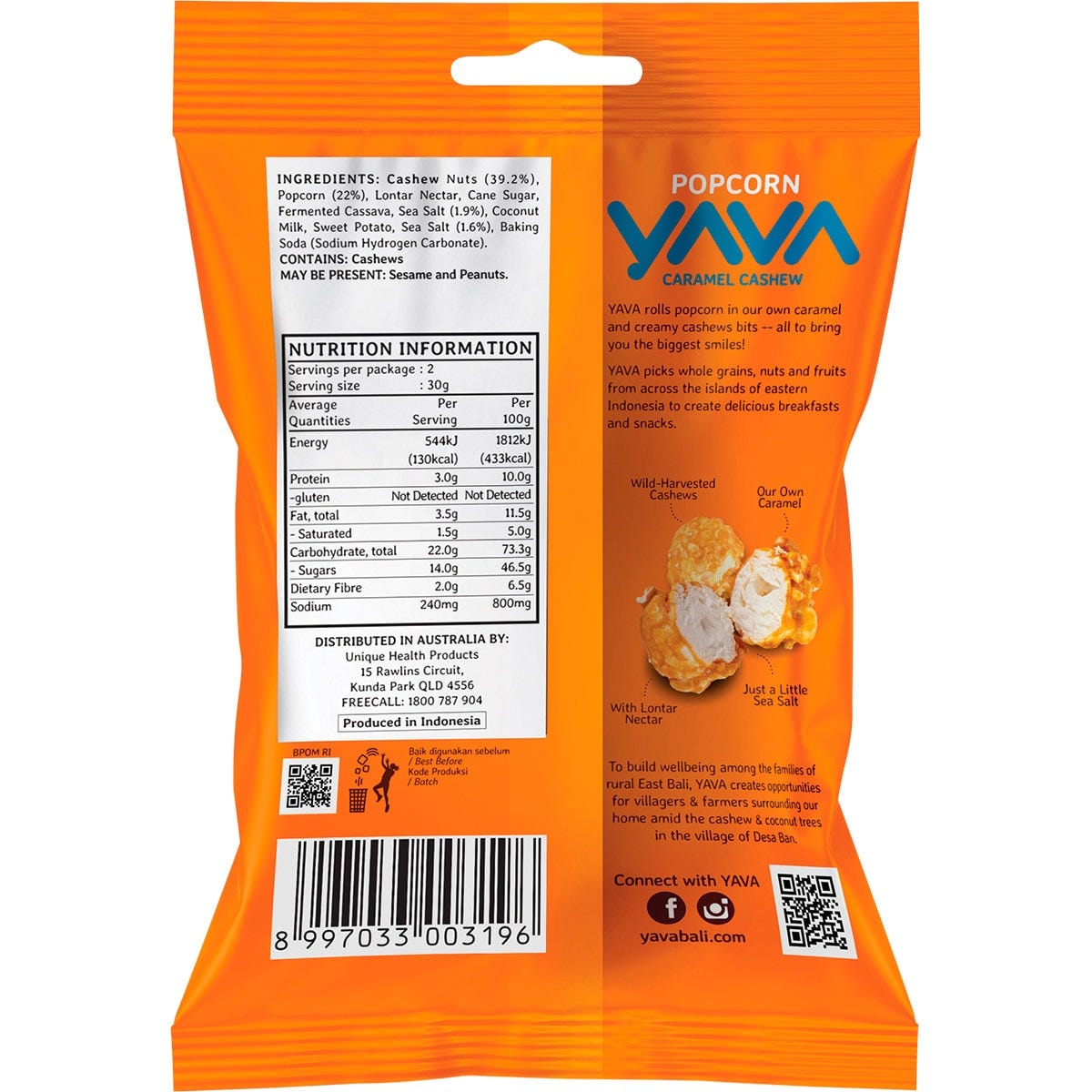 YAVA Popcorn Caramel Cashew 60g