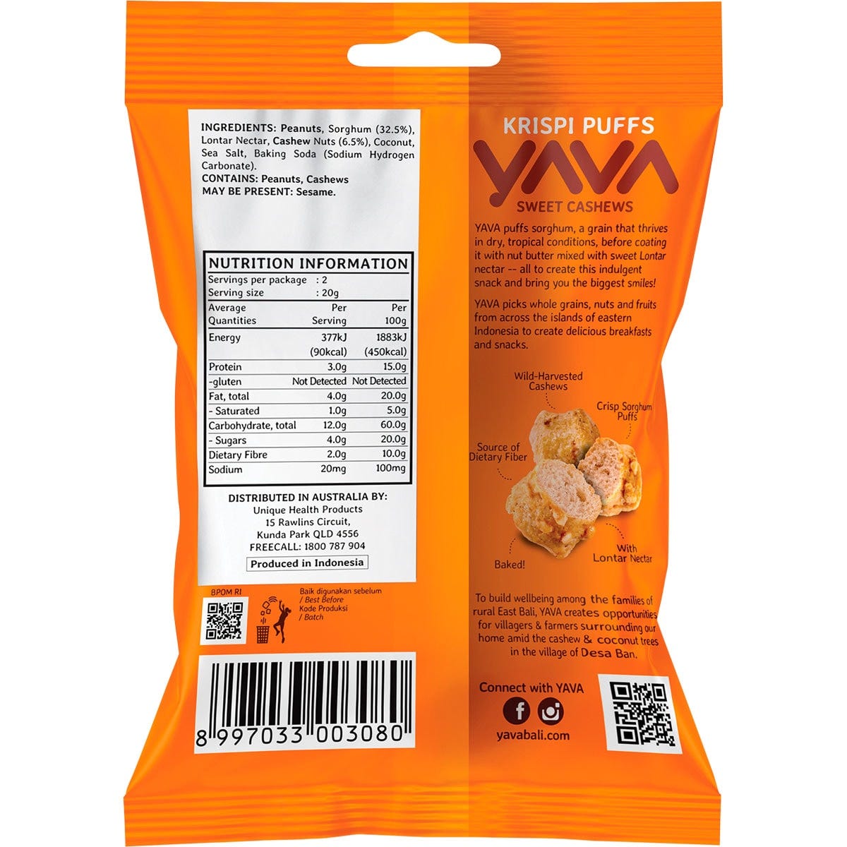 YAVA Krispi Puffs Sweet Cashews 45g