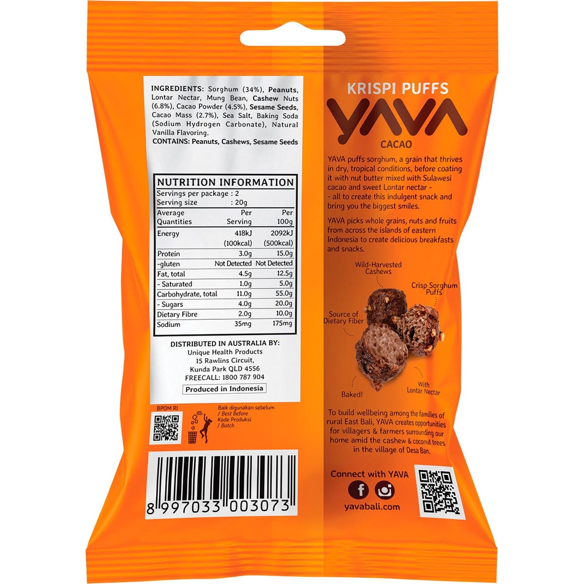 YAVA Krispi Puffs Cacao 45g