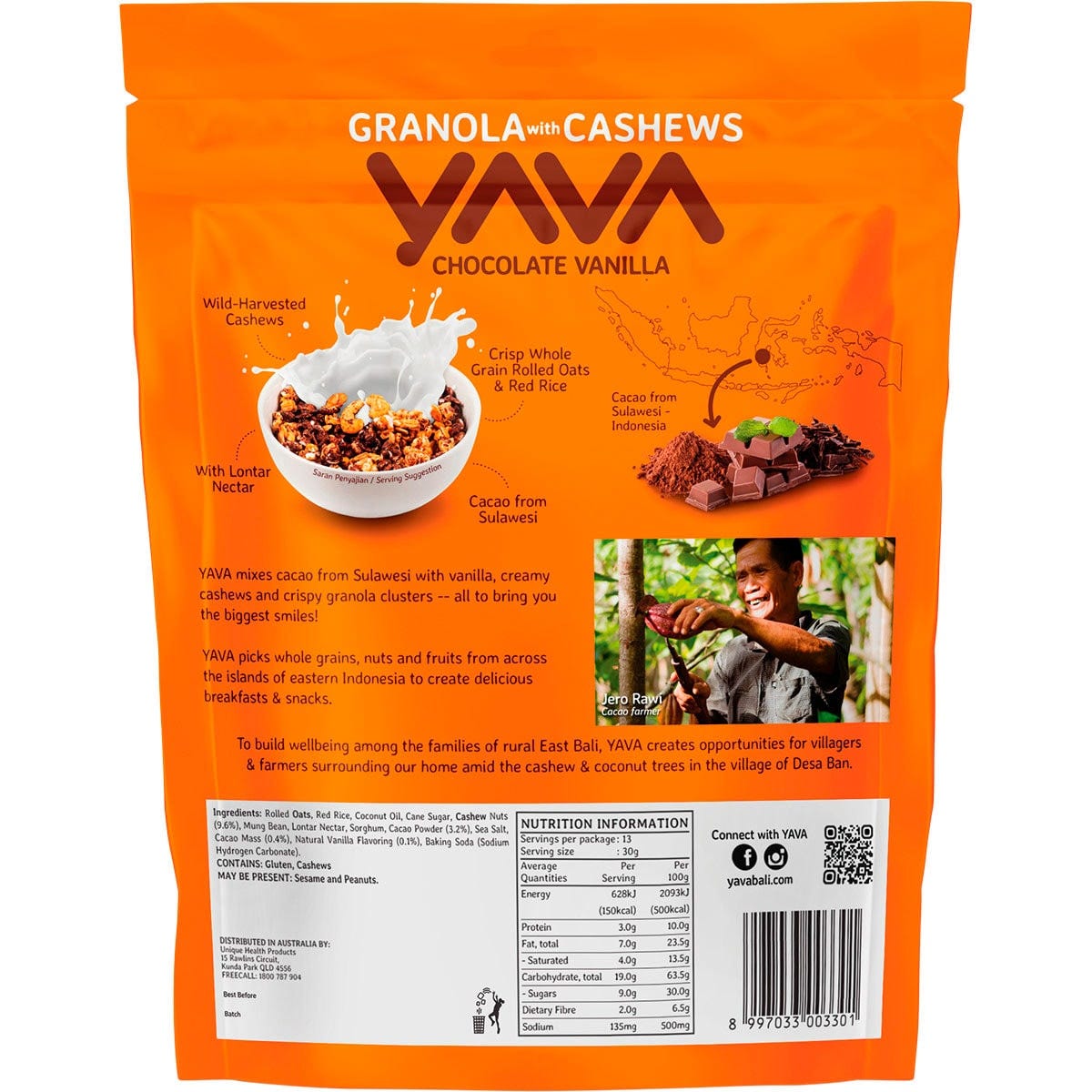 YAVA Granola with Cashews Chocolate Vanilla 400g