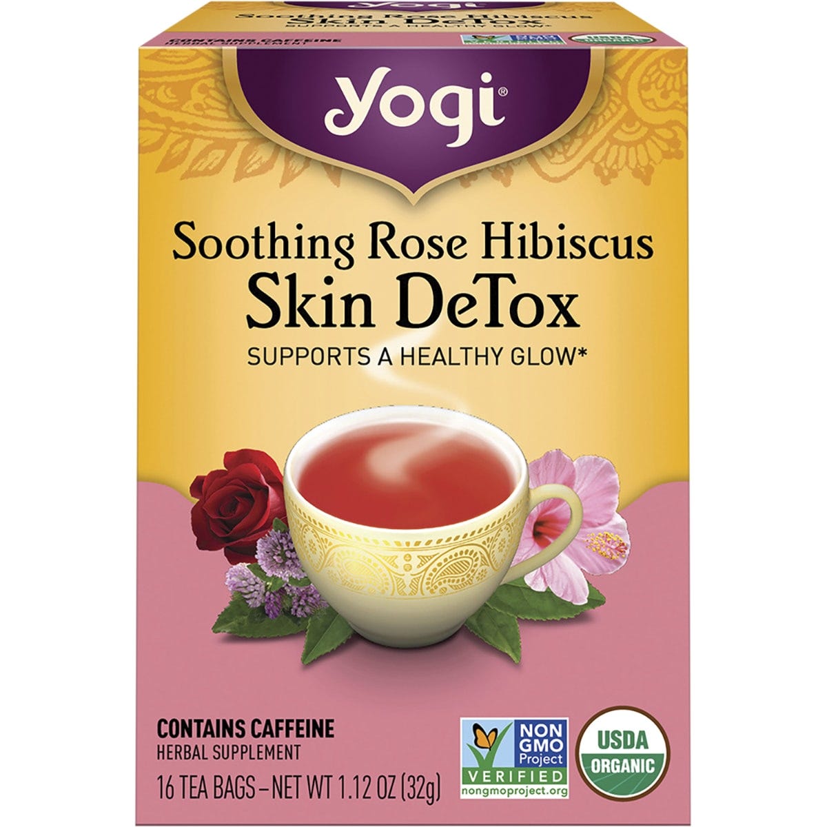 Yogi Tea Herbal Tea Bags Rose Hibiscus Skin DeTox 16pk