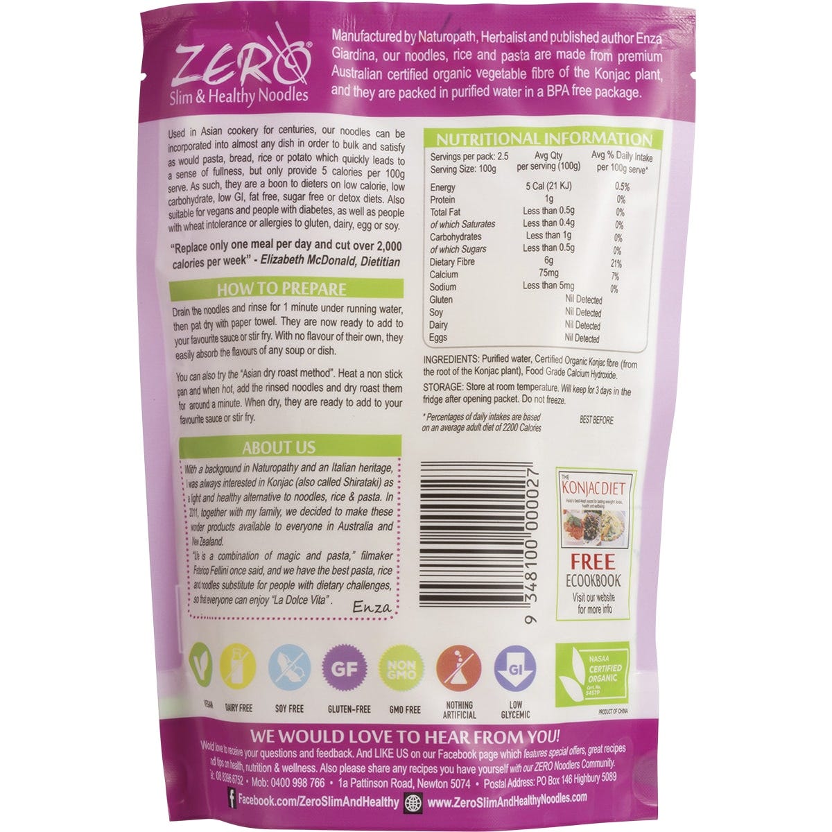 Zero Slim & Healthy Certified Organic Konjac Fettuccini Style 400g